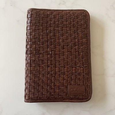 Cole haan Brown Woven Leather Kindle Cover With Hinge & Card Holder 8'' X 5.5''
