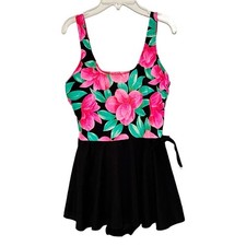Vintage Sea Fair Beach Floral Side Tie One Piece Summer Swimsuit Skirt USA Small