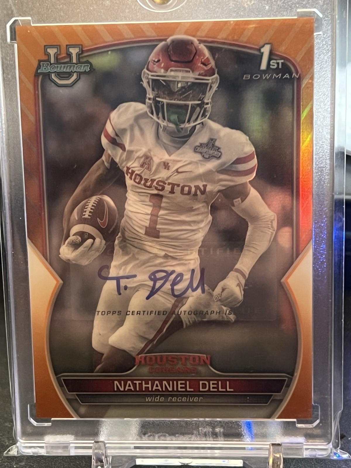 2022 Bowman Chrome University TANK DELL Orange Refractor Auto RC /25 Texans