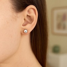 14K White Gold Spherical Stud Earrings 7mm Push Back Round Ball Fine Jewelry