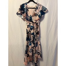 Eliza J Floral Flutter High Low Faux Wrap Dress Pink Blue Sz 6