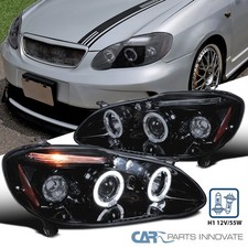 Fit 2003-2008 Toyota Corolla Halo Projector Headlight Glossy Black Smoke Led Bar