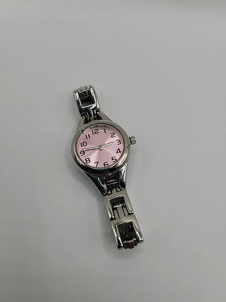Винтажные женские серебристого тона наручные часы розовый циферблат кварц аналоговый браслет - Изображение 2 из 4