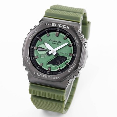 Casio GM-2100 CasiOak Metal-Bezel Octagonal Mens Watch Green Dial Green Strap