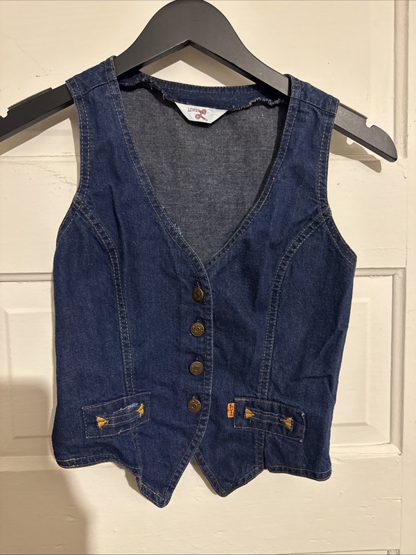 Vintage Levis Orange Tab Denim Vest Blue Jean Button Up Waistcoat Size S VTG