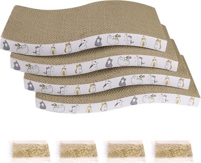 4 Pack Cat Scratcher Cardboard Pads Reversible Texture Curve Design Indoor Cats