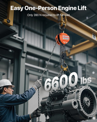 VEVOR 3-Ton Hand Chain Hoist 6600 lbs | 10ft Lift Manual Chain Block G80