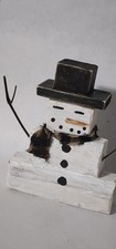 Rustic Wooden Snowman Hand Crafted W/ Buffalo Check Scarf