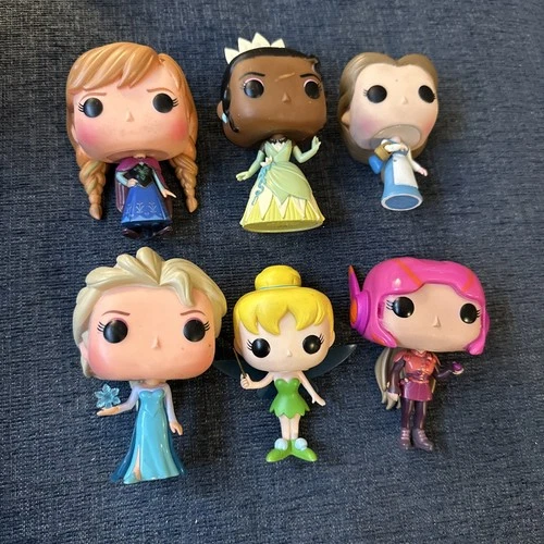 Lot-6 Disney Princess Funko Pop-Tiana, Belle, Tinkerbell, Elsa *USED*