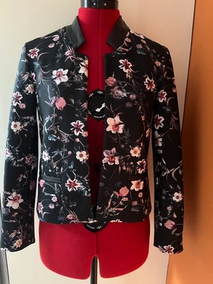 Zara Black Floral Blazer with Faux Leather Detail - XS - Botanical - Image 1 of 4