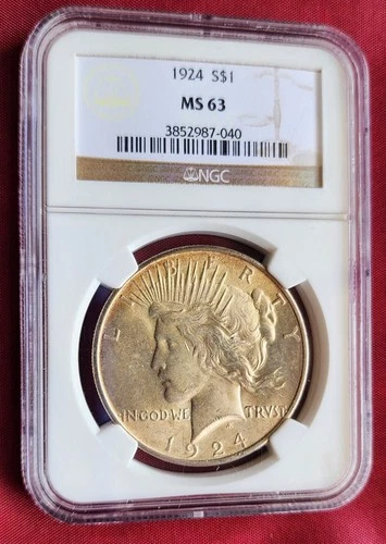 1924 Silver Peace Dollar Philadelphia Mint NGC Graded MS 63