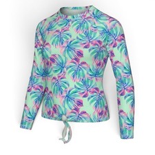 Girls XL 14 Tropical Athletic Top Bright Floral Athleisure Summer AA