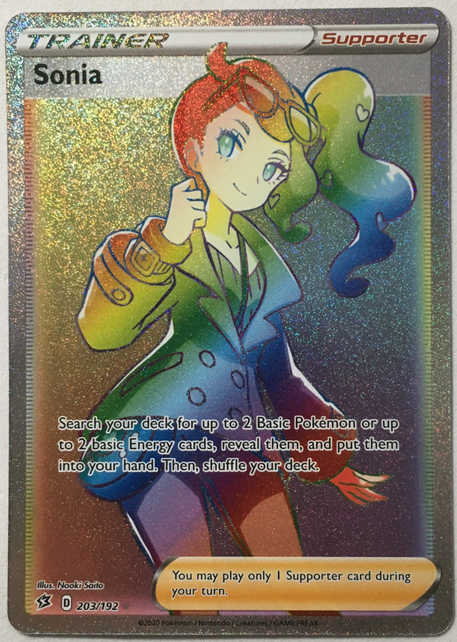POKEMON SONIA 203/192 REBEL CLASH FULL ART RAINBOW RARE TRAINER NEAR MINT