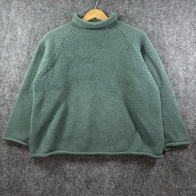 VTG J.Crew Wool Fisherman Sweater Womens L Green Roll Neck OARSMAN Chunky Knit