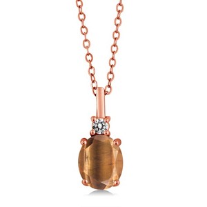 Authentic 1.57 Ct Brown Tiger Eye Diamond 18K Rose Gold Plated Silver Pendant with Chain
