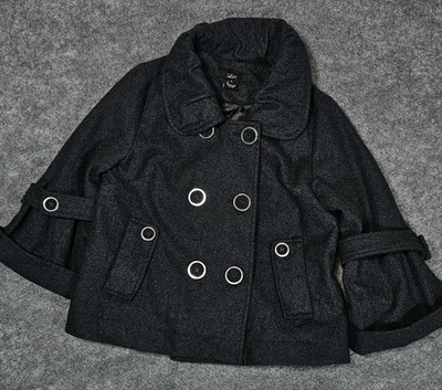 Luii Wool Blend Blazer Jacket Women M Gray Double Breasted Wide Sleeves
