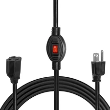 6 Ft Black Extension Cord with Inline On/Off Switch 16/3 SJTW 3-Prong Power