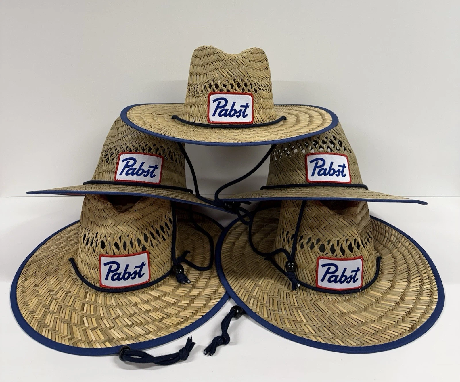 PABST BLUE RIBBON Lifeguard Straw Hats X5 PBR Printed Wide Brim Surf Sun Beer