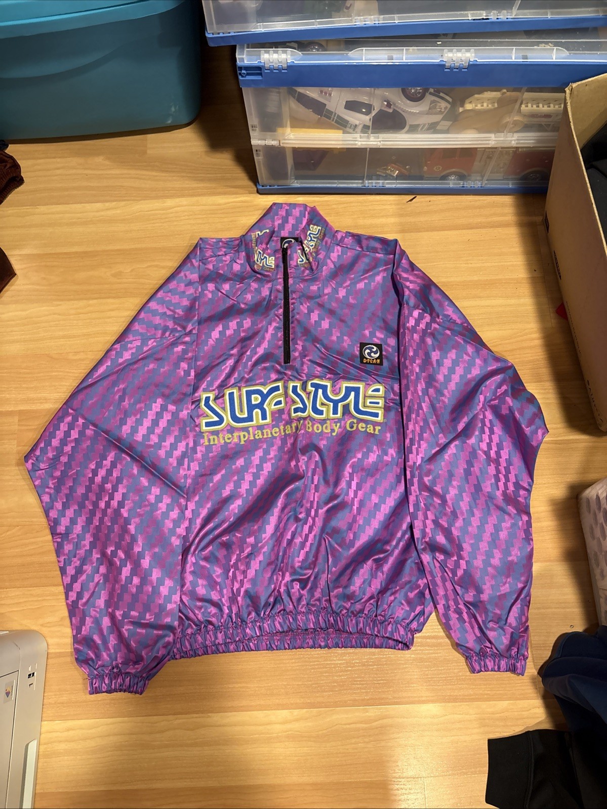 RARE VTG Surf Style Interplanetary Body Gear 1/4in Zip up Jacket Purple Pattern