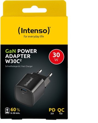 Intenso Ladegerät Power Adapter 30 Watt W30C² GaN 1x USB-C für 1 Gerät schwarz