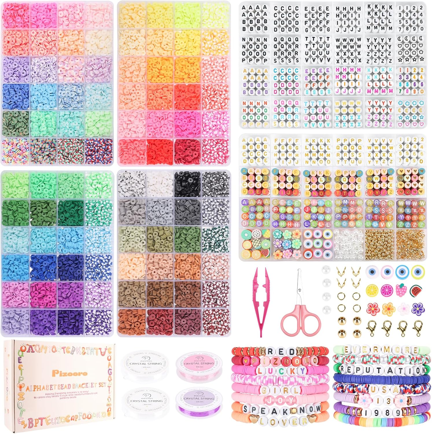 96-Color Friendship Bracelet Kit with 13,440 Clay Beads & 1,470 Letter Beads for Jewelry Making