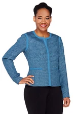 NWT DENNIS BASSO TEXTURED BOUCLE JACKET, TEAL BLUE, 14R