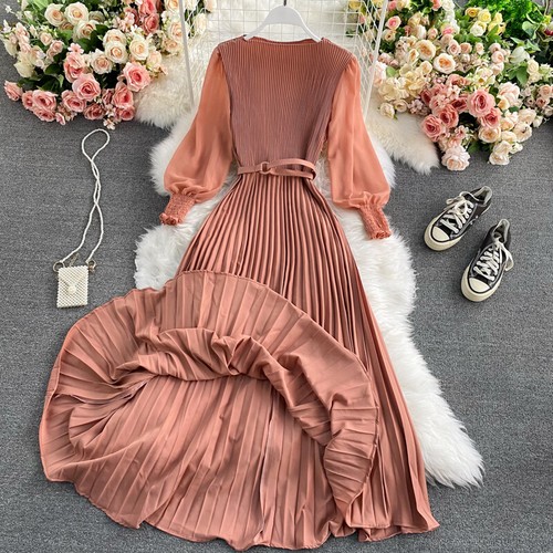 Mujeres Vestido Plisado Manga Abullonada Columpio Informal Oficina Trabajo Formal Banquete Fiesta - Imagen 8 de 21