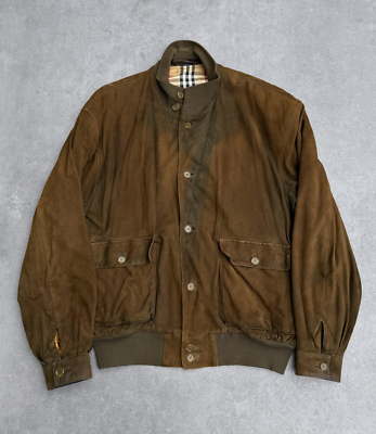 BURBERRYS NOVA CHECK Lined Suede Leather Men Bomber Jacket Sun