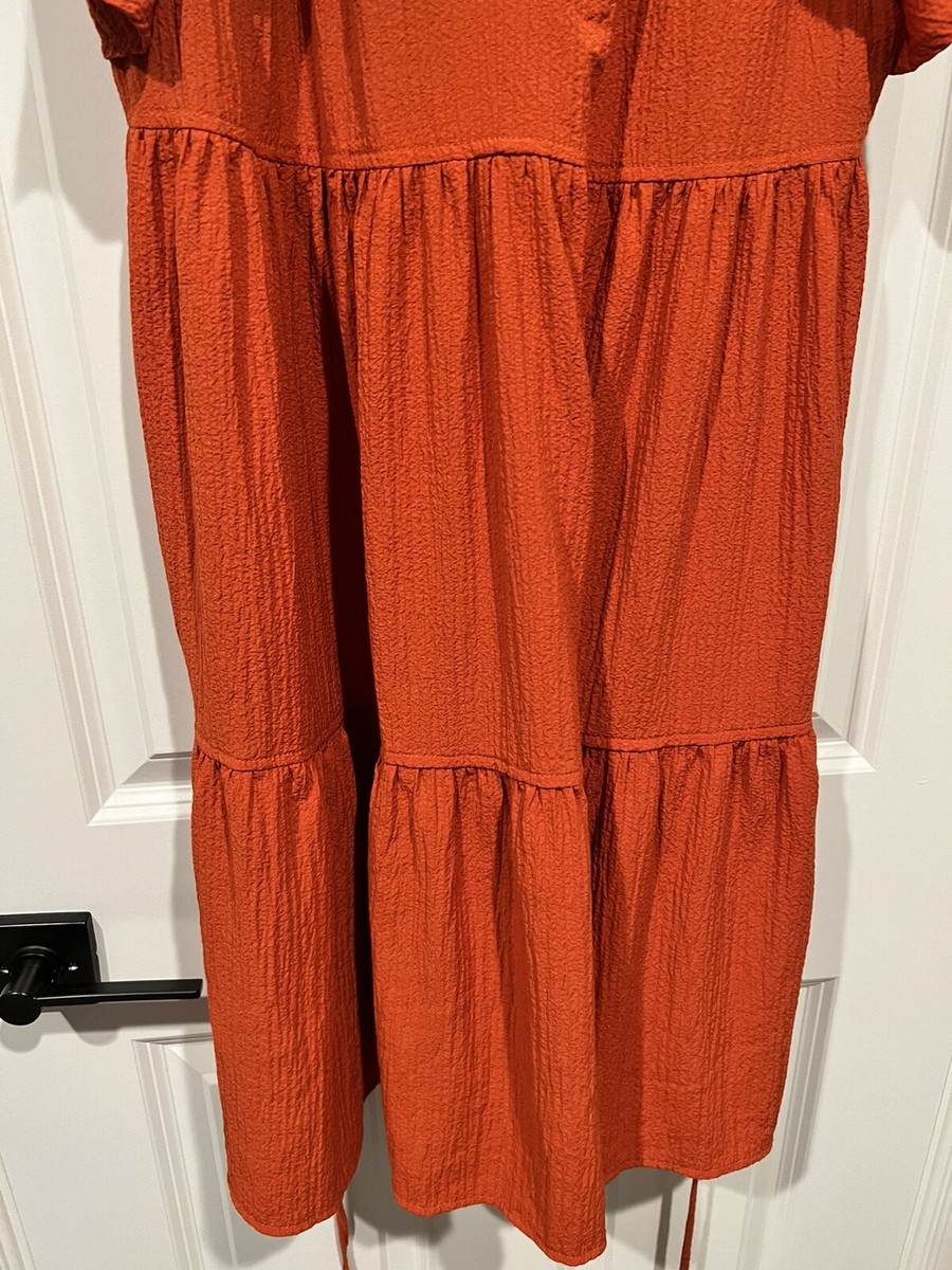 calvin klein burnt orange dress Burnt Orange Calvin Klein Midi Dress Size 8