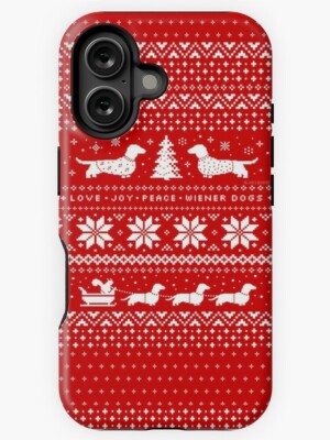 New Dachshunds Christmas Sweater iPhone Tough Case 11-16 Pro Max Made in USA