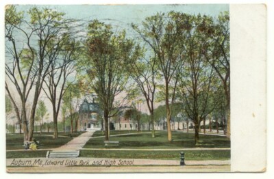 Auburn ME Edward Little Park and High School c1910 Postcard ~ Maine | eBay