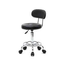 Round Shape Adjustable Salon Stool with Back and Line Black