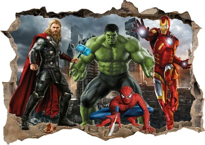 Marvel Avengers Super Heros Hulk 3d Smashed Wall View Sticker Poster Vinyl 662 E - Foto 5