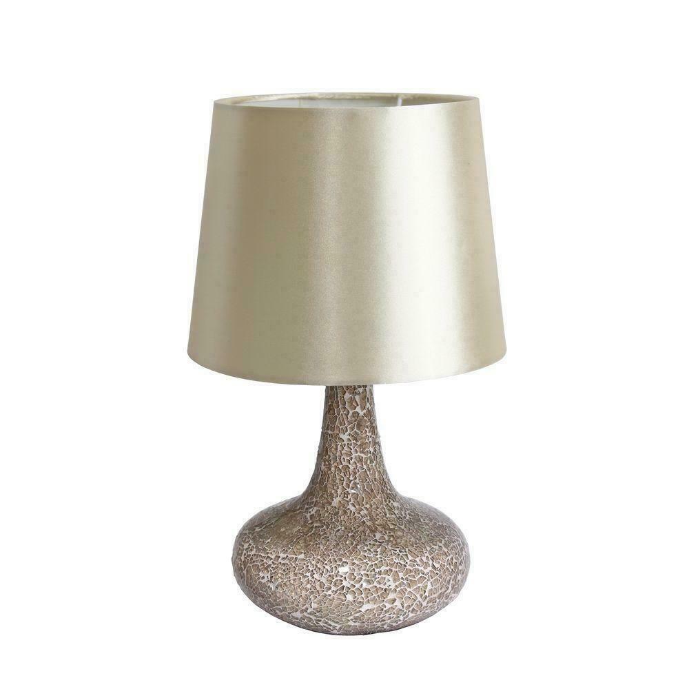 Table Lamp Champagne Mosaic Tiled Glass Genie 14.17 in. Satin Look Fabric Shade-image