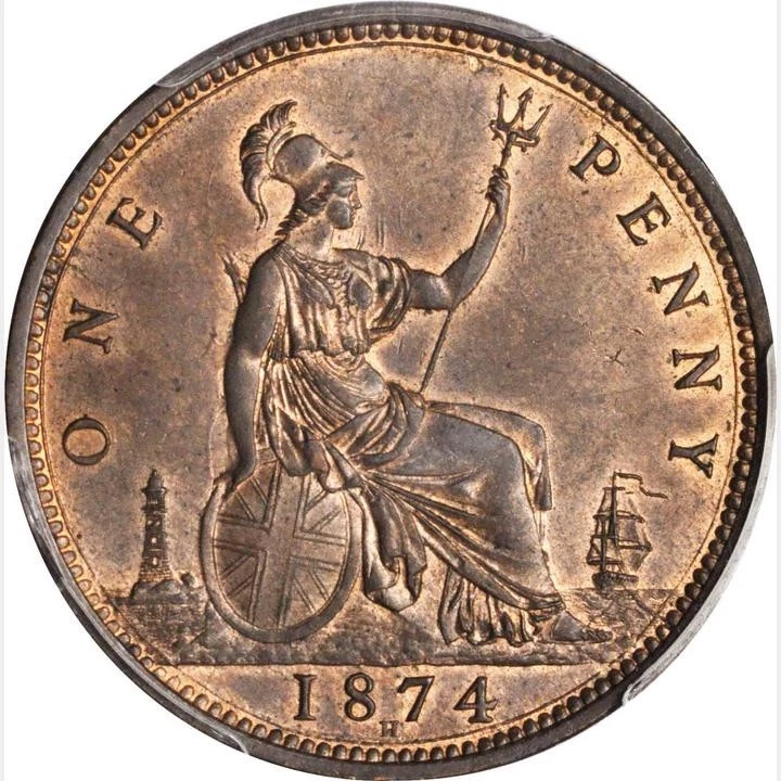 GREAT BRITAIN VICTORIA 1874-H  PENNY COIN, UNCIRCULATED, CERTIFIED PCGS MS65-RB - Image 3 of 4