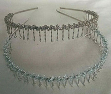 Women's True Vintage Rare 2 Beaded Clear Blue Metal Fun Hair Headbands HTF