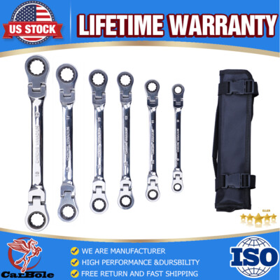 Extra Long Ratcheting Wrenches Spanner Set Double Box End Flex-Head SAE Metric