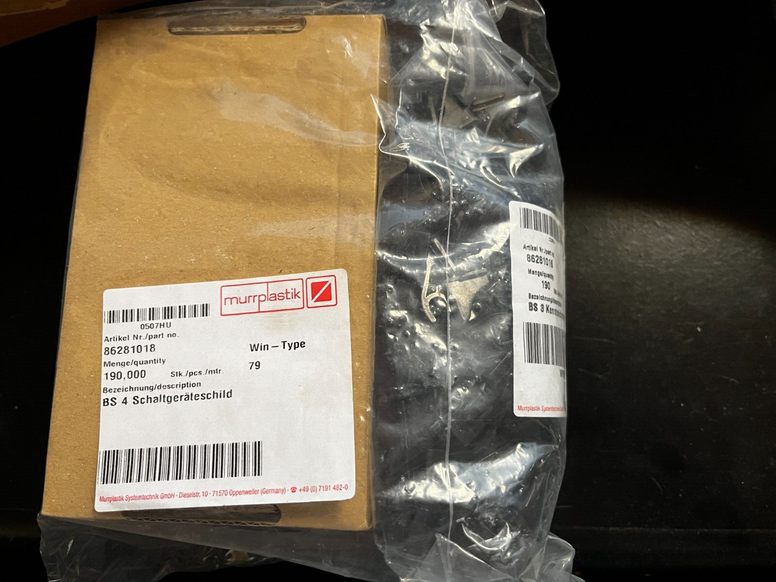 86281018 - KIT - Murrplastik, Label Holder/Plate, BS 4 Labels, Qty 190