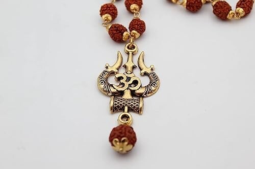 Mahakal Trishul Locket With Goldn Capped Rudraksha Mala For Men and Women - Picture 4 of 5