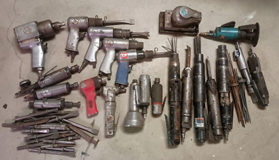 Lot of 22 Pneumatic Air Power Tools: For Parts or Repair Impact Drill Grinder