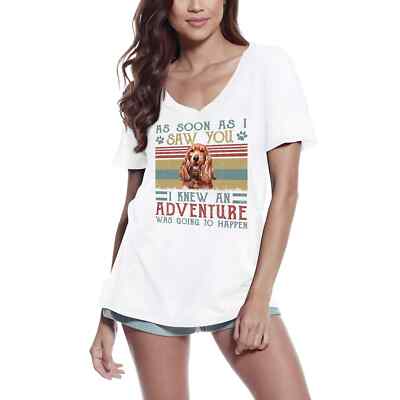 Damen Grafik T-Shirt V-Ausschnitt Sussex Spaniel Ich wusste dass ein Abenteuer