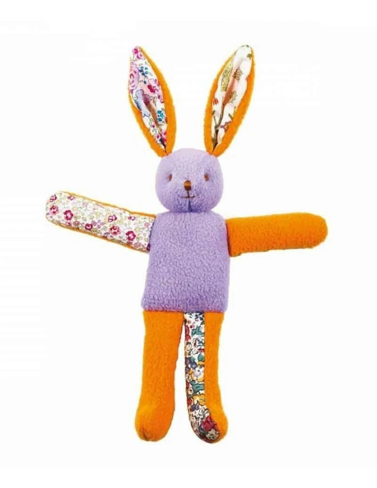 Peluche Doudou Lapin Hochet Orange Lilas 20 cm Trousselier - Photo 1/1