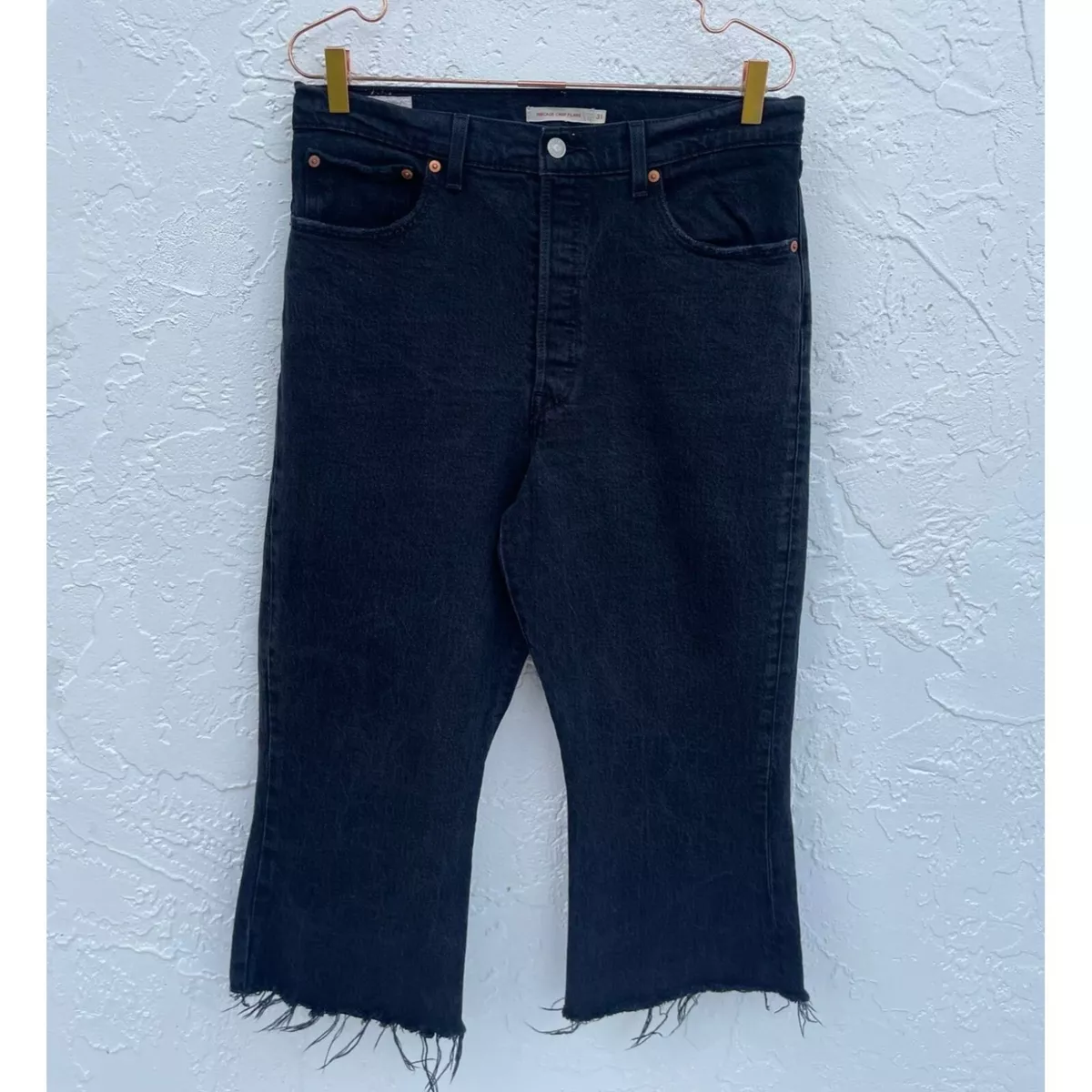 Levis Womens Ribcage Womens Cut Off Bottom Crop Flare Jeans Black