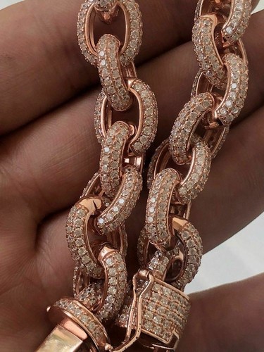 Icy Hip Hop Rolo Bracelet Rose Gold Plated Real Solid 925 Silver CZ 12mm - Picture 6 of 12