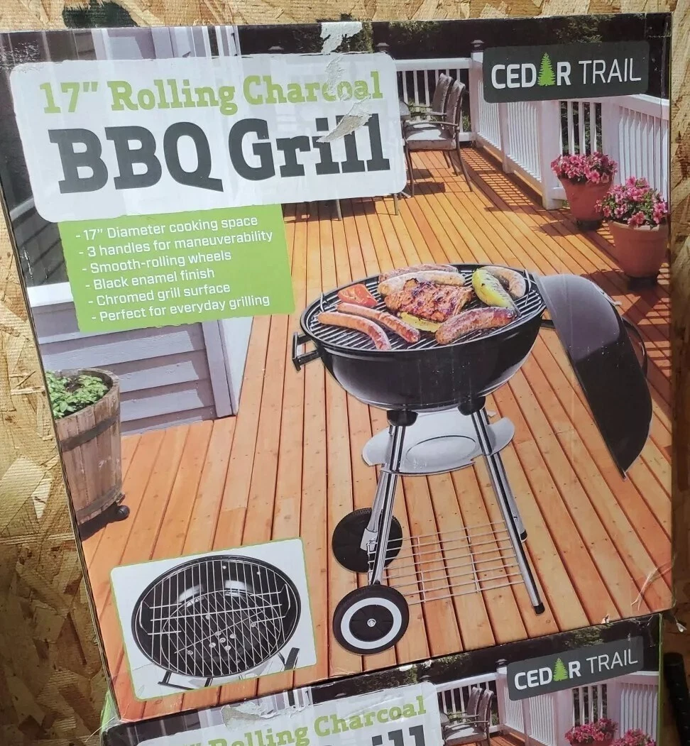 Round Kettle Charcoal BBQ - 17 Inch Barbecue Grill Oven With Wheels - New In Box