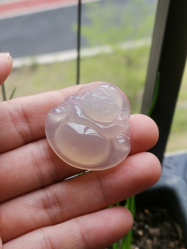 Chinese 100% Natural Icy White Jade Happy Buddha Pendant - Imagen 5 de 7