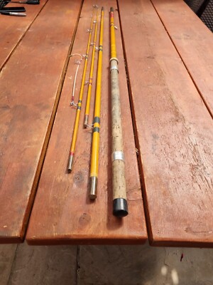 cuckoo fiberglass antique fishing rod, gold crest brand, model