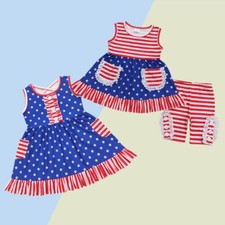 July 4th Party Wear USA Patriotic Red White Striped Outfit Dress With Pocket