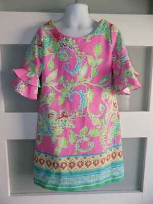 Pappagallo Ruffle Sleeves Pink/Green Dress Size S Girl's