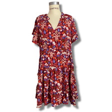 Anthropologie Women’s Size Medium Robin Tiered Mini Dress Red Floral Ruffle